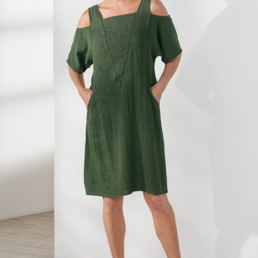 Soft Surroundings Olive Green Cold-Shoulder Midi Dress